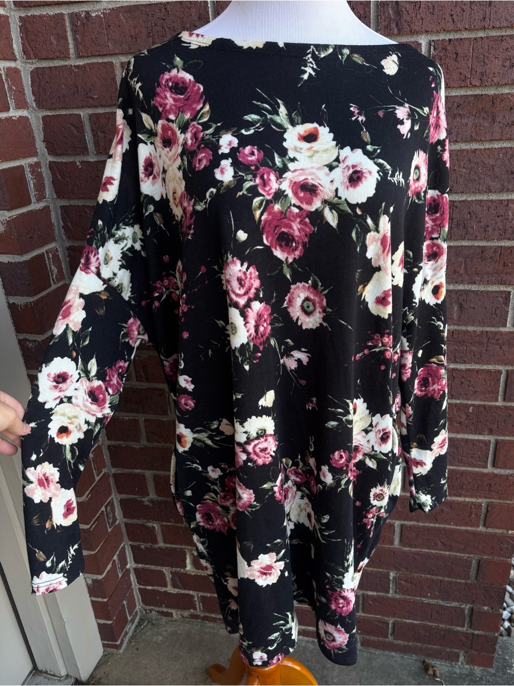 Aime Leon Dore Black Mini Dress with Pink & Cream Floral Print